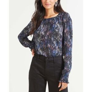 Cloth & Stone Blouse Size Medium Multicolor Midnight Seascape Rayon Long Sleeve